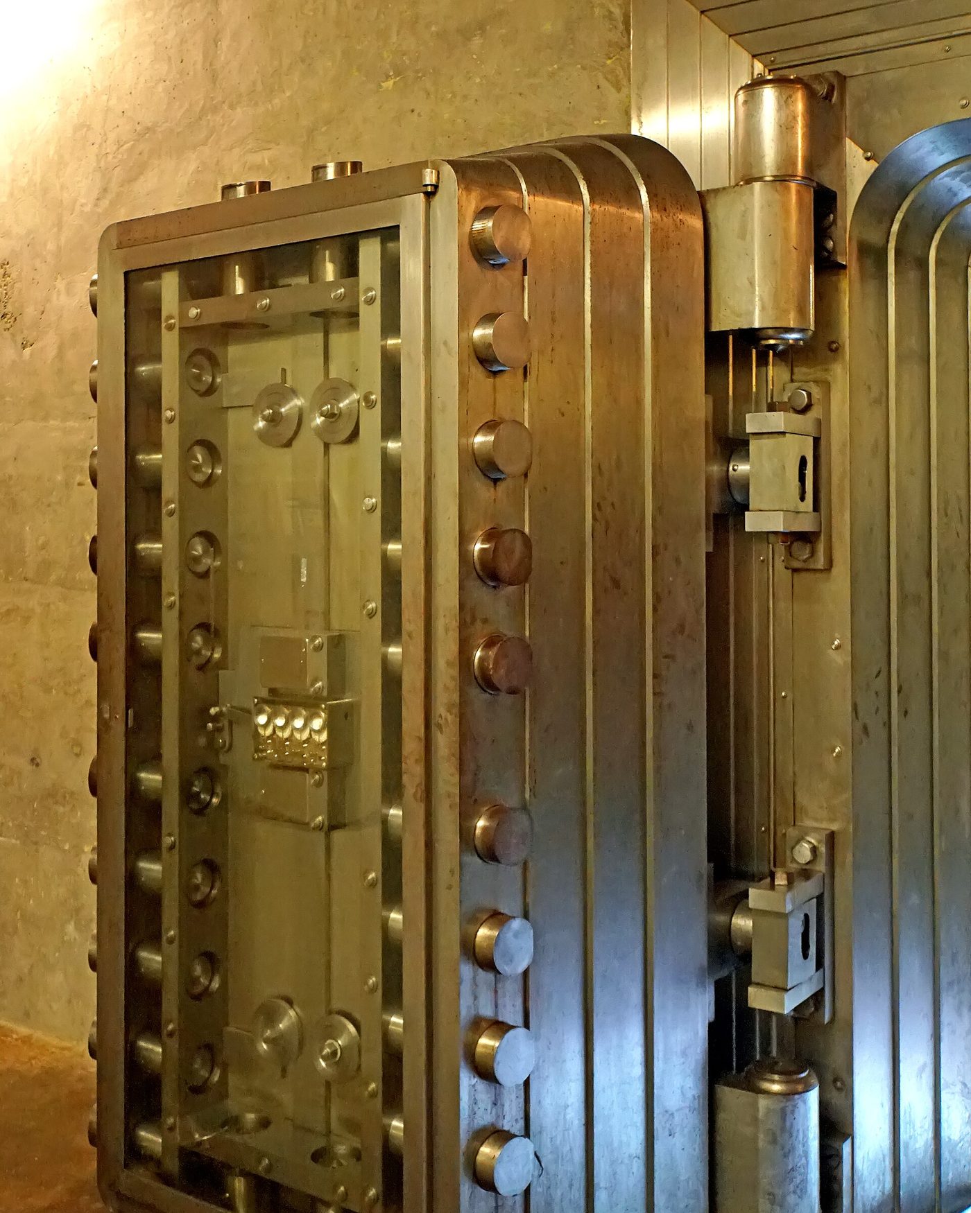 The massive round steel door of the Bank of Canada vault in the Diefenbunker, Canada’s Cold War museum, standing open.